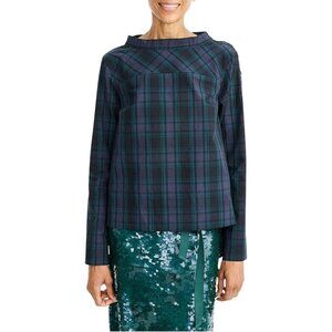 J.Crew Blackwatch Plaid Jewel Embellished Sustainable Cotton Blouse Size 2